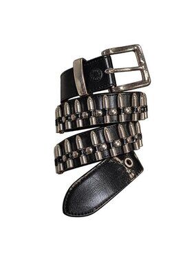 Y2K Bullet Belt Silver Black Studded Artillery Belt